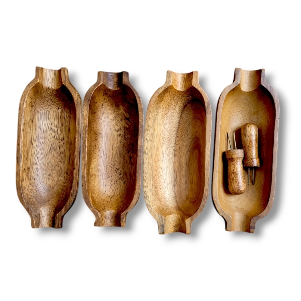 Vintage Monkey Pod Corn On The Cob Holders